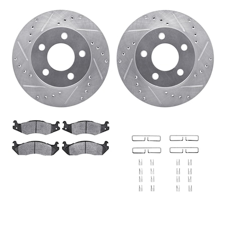 7512-42011, Rotors-Drilled And Slotted-Silver W/ 5000 Advanced Brake Pads Incl. Hardware, Zinc Coat